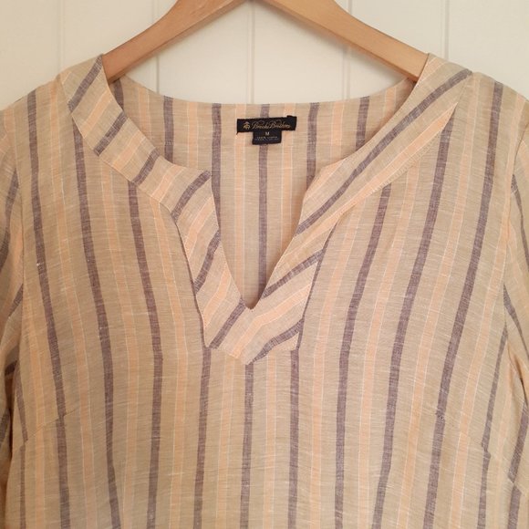 Brooks Brothers Linen Striped Popover Tunic Tan Size M - Picture 4 of 10